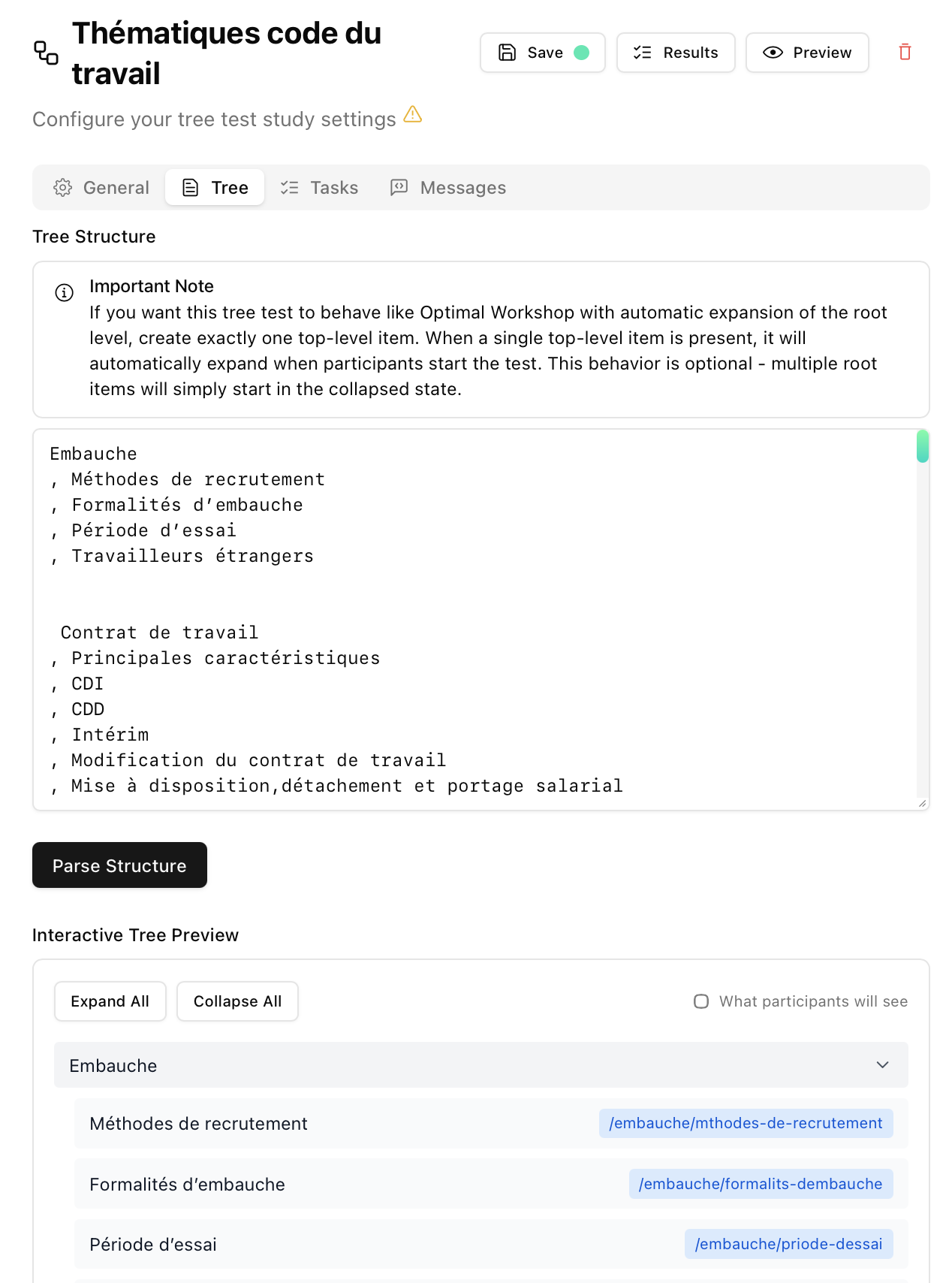 Préparation du test